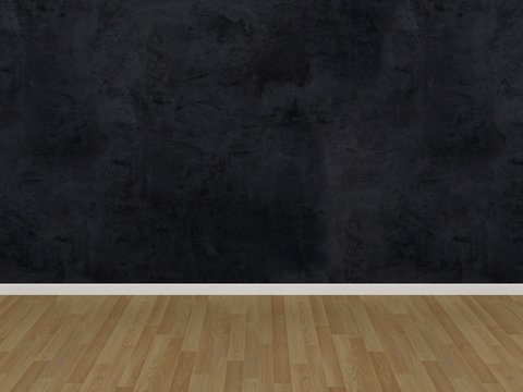 black concrete wall and wood floor,3d