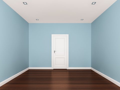 Light Blue ,empty Room,3d Nterior