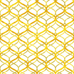 Abstract golden lattice on white grunge seamless pattern, vector