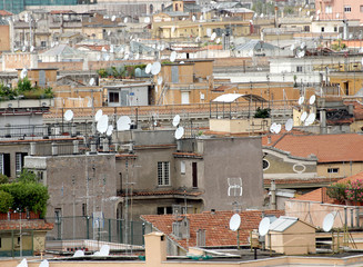 roofs of the metropolis with lots of antennas and antenna for re