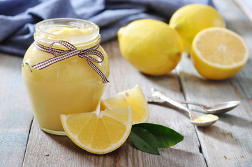 Lemon curd in glass jar