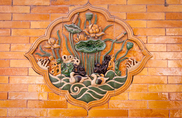 tiled wall decoration in Forbidden City, Beijing, China
