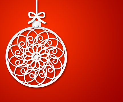 christmas paper ball on red background 2