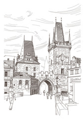 A view of the bridge tower at the end of the Charles Bridge, Pra