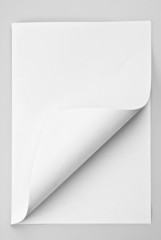 Folded sheet of paper with curled corner