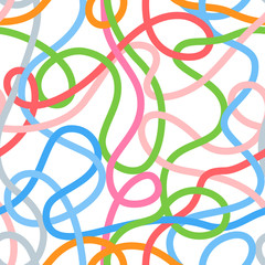 Colorful tangled wires or threads on white seamless pattern - 58069363