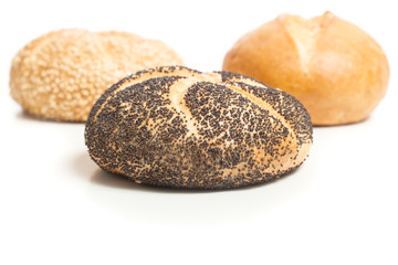 Three bread rolls, isolated cutout