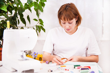 Working from home, a tailor at work.