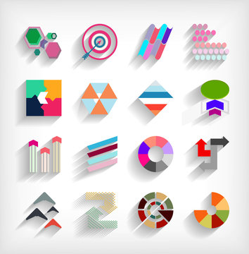 3d flat geometric abstract business icon set