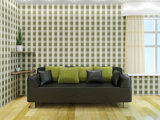 Sofa with green pillows