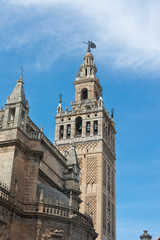 Fototapeta na wymiar Detail of the Giralda Tower at Seville cathedral Spain