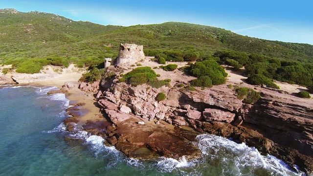 Porto ferro Tower aerial view of the sea