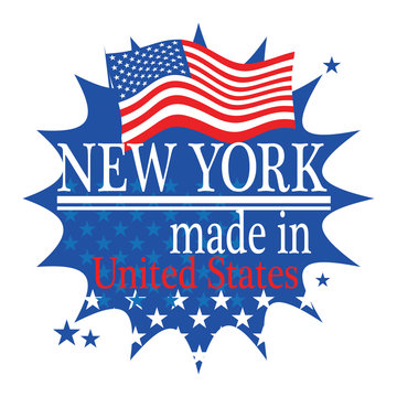 Label with flag and text Made in New York, vector