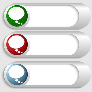 set of three silver buttons with speech bubble