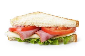triangle sandwich with ham, cheese and vegetables