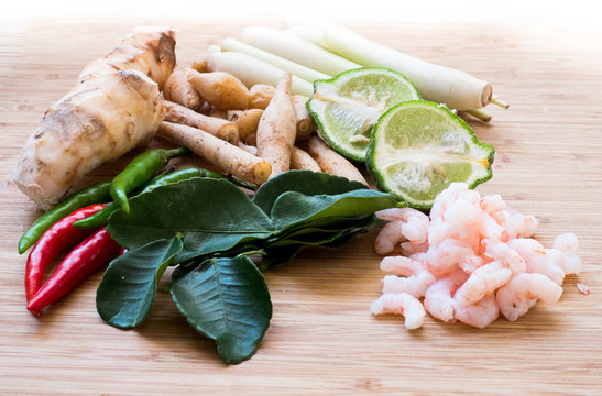 Tom Yum Ingredients On A Natural Background