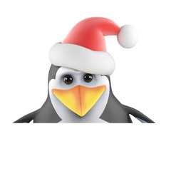 Santa Penguin peeps over the top