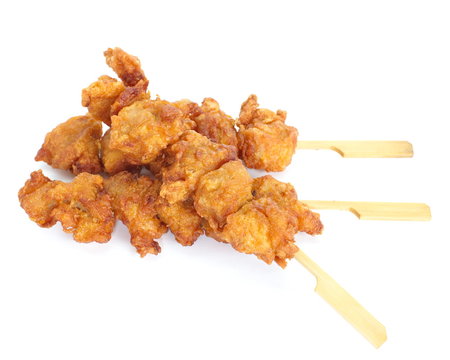 Fried Chicken With Skewer On White Background