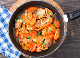 Fried pork with pan-roasted tomatoes