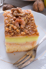 apple strudel with vanilla pudding and nuts