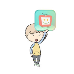 Kid holding a badge. 