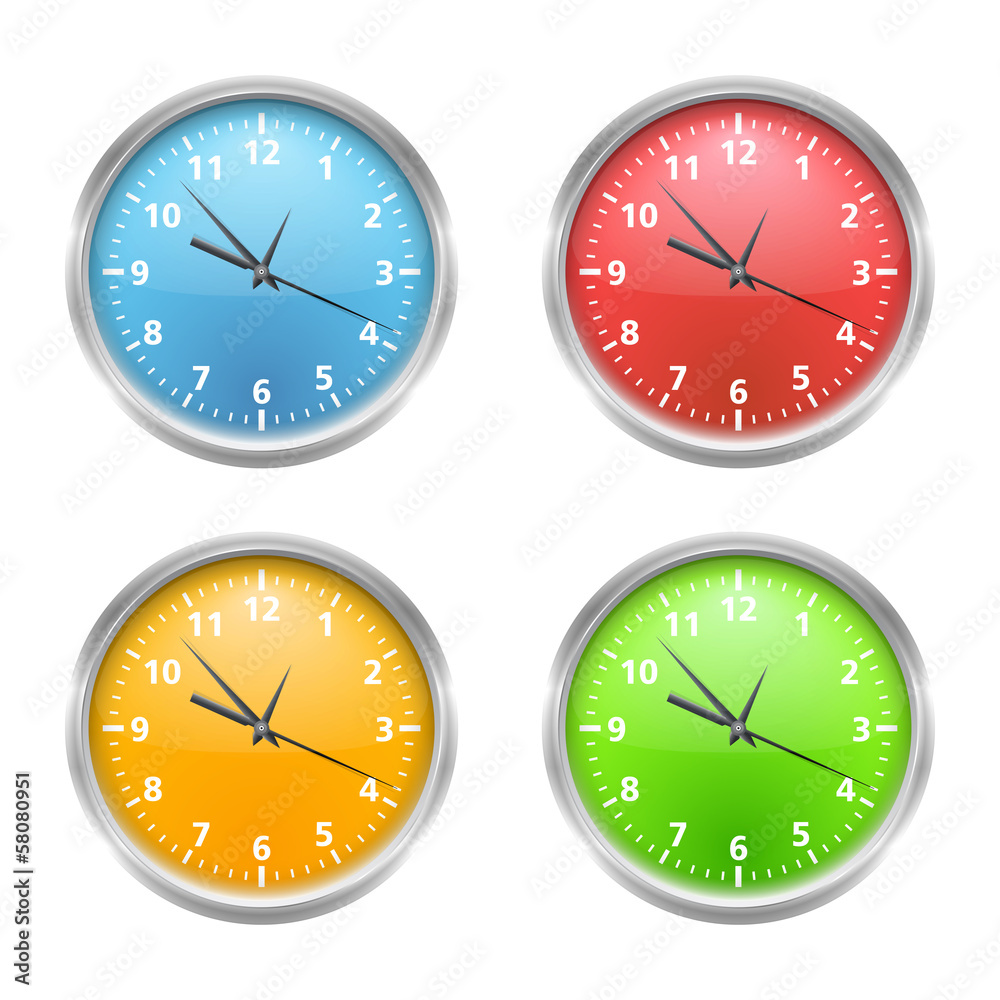 Wall mural colored clocks