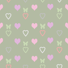 Fototapeta na wymiar Seamless abstract pattern with hearts and butterflies