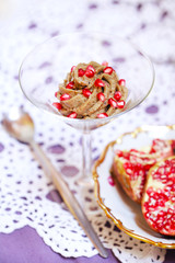 Chestnut mousse with pomegranate seeds, dessert