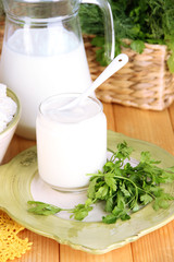Fresh dairy products with greens