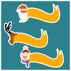 Santa Claus, reindeer, snowman Christmas ribbon.
