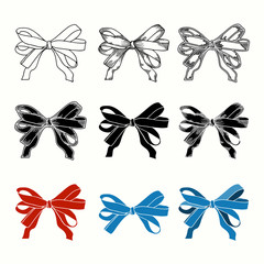 Set of bow. Hand drawn illustrations of ribbons