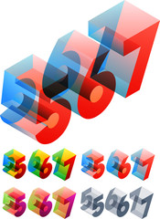 Colored isometric text. Standard characters. 5 6 7