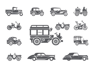 Vintage cars. Icons set