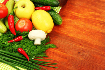 Cooking concept. Groceries on wooden table