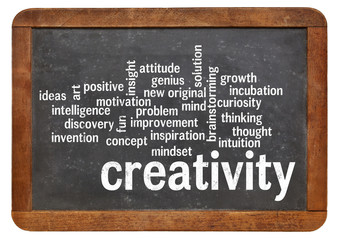 Obraz premium creativity word cloud word cloud on blackboard