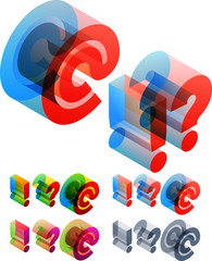 Colored isometric text. Standard characters. Set