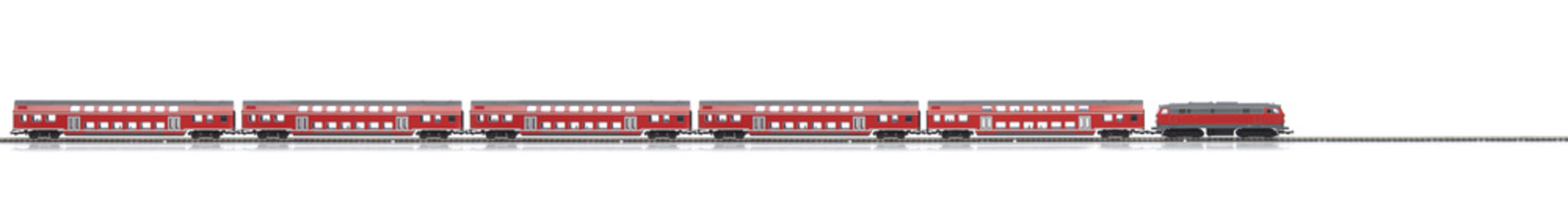 Fototapeta loco model with red passenger express wagons