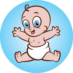 Vector illustration of cute baby in diaper