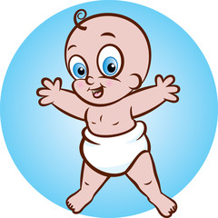 Vector illustration of standing cute baby in diaper