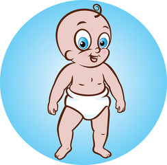 Vector illustration of standing cute baby in diaper