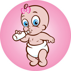 Vector illustration of cute baby girl in diaper