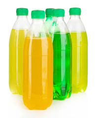 Assortment of bottles with tasty drinks, isolated on white