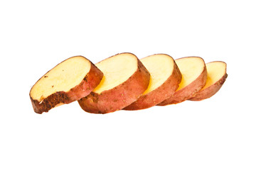 raw potato slices on a white background