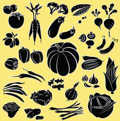 Vector illustration of Vegetables in silhouette mode