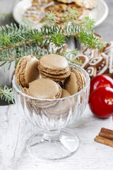 Parisian macaroons in christmas setting