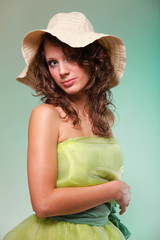 Beautiful spring woman portrait. Green concept