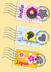 Country stamps icon collection set