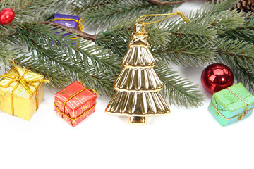 Christmas border of baubles, garland and candy canes