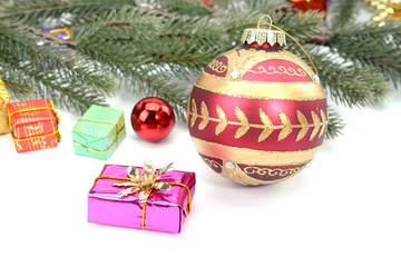 Christmas border of baubles, garland and candy canes