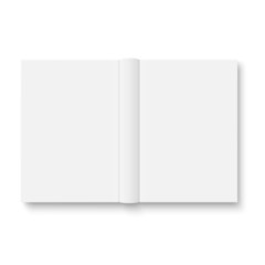 Blank opened book template with soft shadows.